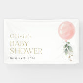 Roze ballon, Eucalyptus, Baby shower Welkom Spandoek (Horizontaal)