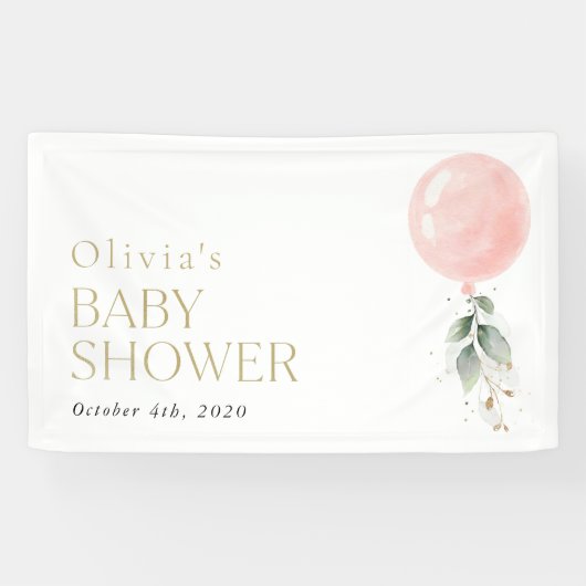 Roze ballon, Eucalyptus, Baby shower Welkom Spandoek (Horizontaal)