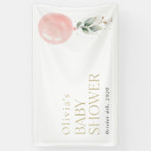 Roze ballon, Eucalyptus, Baby shower Welkom Spandoek (Verticaal)
