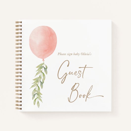 Roze ballon Eucalyptus Foliage Guest Book Notitieboek (Voorkant)