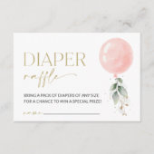 Roze ballon, Eucalyptus, Greenery, Diaper Raffle Informatiekaartje (Voorkant)