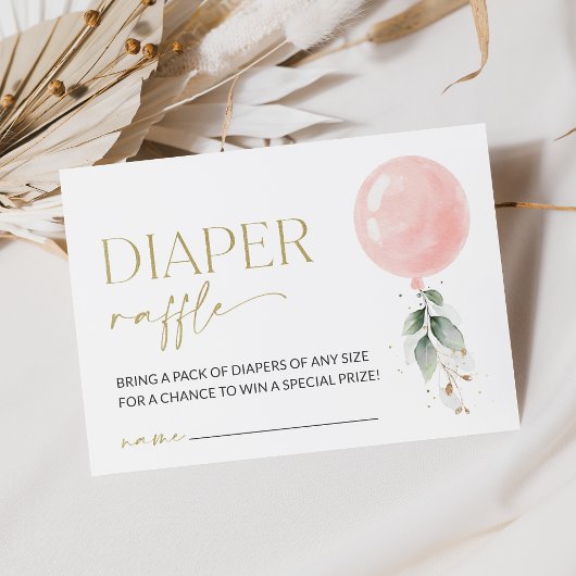 Roze ballon, Eucalyptus, Greenery, Diaper Raffle Informatiekaartje
