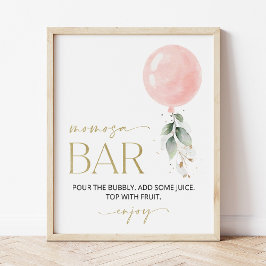 Roze ballon, Eucalyptus, Greenery, Momosa Bar Poster