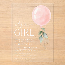 Roze ballon, Eucalyptus, Griekenland, Baby shower Acryl Uitnodigingen