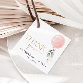 Roze ballon, Eucalyptus, Griekenland, Baby shower Bedankjes Labels