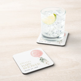 Roze ballon, Eucalyptus, Griekenland, Baby shower Bier Onderzetter