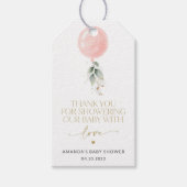 Roze ballon, Eucalyptus, Griekenland, Baby shower Cadeaulabel (Voorkant)