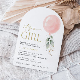 Roze ballon, Eucalyptus, Griekenland, Baby shower Kaart