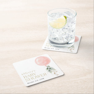 Roze ballon, Eucalyptus, Griekenland, Baby shower Kartonnen Onderzetters