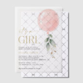 Roze ballon, Eucalyptus, Griekenland, Baby shower Vellum Uitnodigingen (Offset (Uitnodiging))
