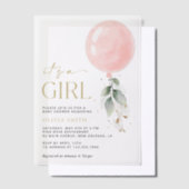 Roze ballon, Eucalyptus, Griekenland, Baby shower Vellum Uitnodigingen (Offset)