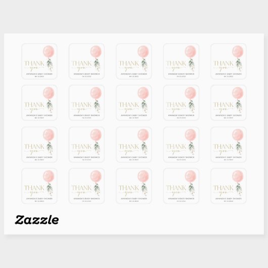 Roze ballon, Eucalyptus, Griekenland, Baby shower Vierkante Sticker (Vel)