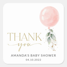 Roze ballon, Eucalyptus, Griekenland, Baby shower Vierkante Sticker