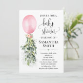 Roze Ballon Eucalyptus groen baby shower Kaart (Staand voorkant)