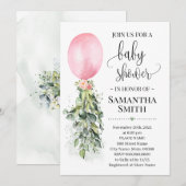 Roze Ballon Eucalyptus groen baby shower Kaart (Voorkant / Achterkant)