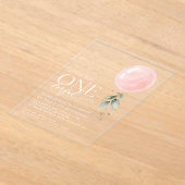 Roze ballon, eucalyptus, groen, eerste verjaardag acryl uitnodigingen (Laagn)