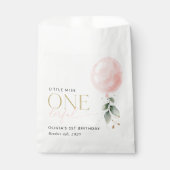 Roze ballon, eucalyptus, groen, eerste verjaardag bedankzakje (Voorkant)