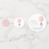 Roze ballon, eucalyptus, groen, eerste verjaardag confetti (Voorkanten)