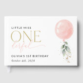 Roze ballon, eucalyptus, groen, eerste verjaardag gastenboek (Voorkant)