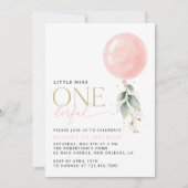 Roze ballon, eucalyptus, groen, eerste verjaardag kaart (Voorkant)