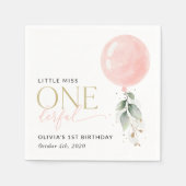 Roze ballon, eucalyptus, groen, eerste verjaardag servet (Voorkant)