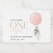 Roze ballon, eucalyptus, groen, eerste verjaardag sparkling wijnetiket (Enkel label)