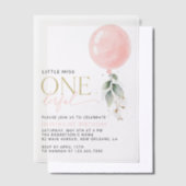 Roze ballon, eucalyptus, groen, eerste verjaardag vellum uitnodigingen (Offset)