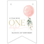 Roze ballon, eucalyptus, groen, eerste verjaardag vlaggetjes (Eerste vlag)