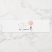Roze ballon, eucalyptus, groen, eerste verjaardag waterfles etiket (Enkel label)