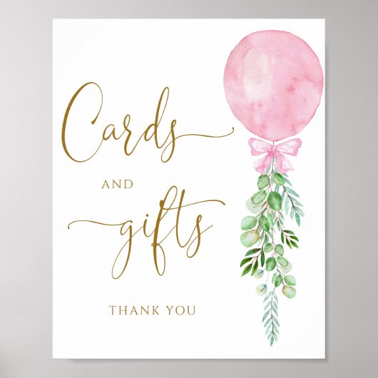 Roze Ballon Eucalyptus Kaarten en Cadeau Poster (Voorkant)