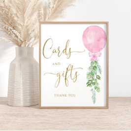 Roze Ballon Eucalyptus Kaarten en Cadeau Poster