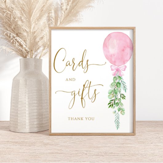 Roze Ballon Eucalyptus Kaarten en Cadeau Poster