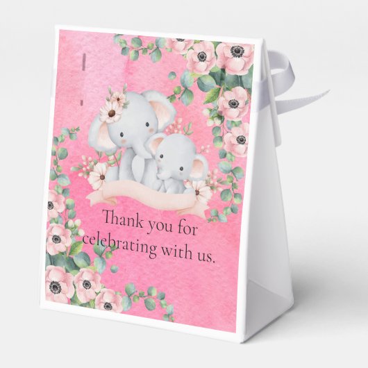 Roze ballon eucalyptus olifant dank u bedankdoosjes (Achterkant)