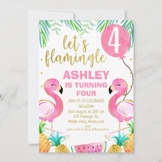 Roze ballon Flamingo Any Age Birthday Uitnodiging (Voorkant)