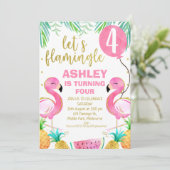 Roze ballon Flamingo Any Age Birthday Uitnodiging (Staand voorkant)