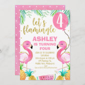 Roze ballon Flamingo Any Age Birthday Uitnodiging (Voorkant / Achterkant)