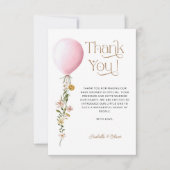 Roze Ballon Floral Baby shower Dank u kaart (Voorkant)