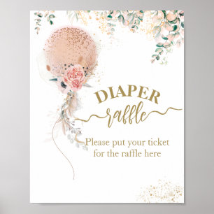 Roze Ballon Floral Eucalyptus Baby shower luier Poster