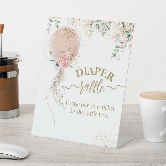 Roze Ballon Floral Eucalyptus Baby shower luier Reclamebord Met Voetstuk (Insitu)