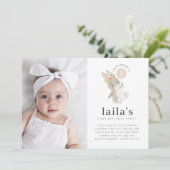 Roze ballon foto 1e verjaardagsuitnodiging voor ko kaart (Staand voorkant)