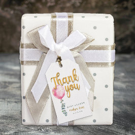 Roze ballon gouden schrift baby shower bedankkaart cadeaulabel