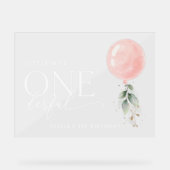 Roze ballon, groen, eerste verjaardag Welkom Acryl Bord (Voorkant)