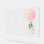 Roze ballon, groen, eerste verjaardag Welkom Acryl Bord (Hoek)