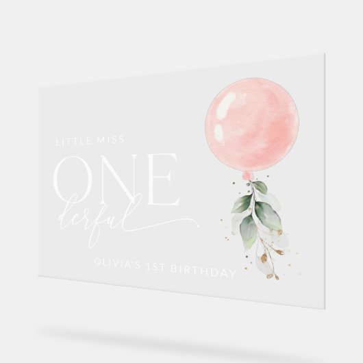 Roze ballon, groen, eerste verjaardag Welkom Acryl Bord (Hoek)