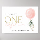 Roze ballon, groen, eerste verjaardag Welkom Poster (Voorkant)