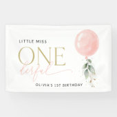 Roze ballon, groen, eerste verjaardag Welkom Spandoek (Horizontaal)