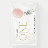 Roze ballon, groen, eerste verjaardag Welkom Spandoek (Verticaal)