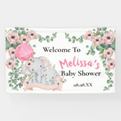 Roze ballon groen olifant welkom achtergrond spandoek (Horizontaal)