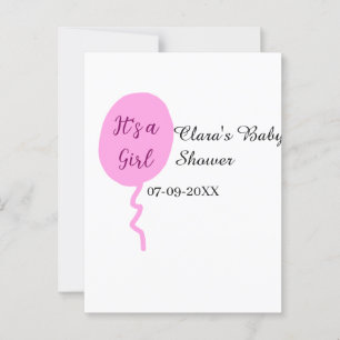 Roze ballon het is een meisje baby shower naam dat briefkaart