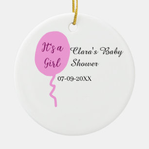 Roze ballon het is een meisje baby shower naam dat keramisch ornament
